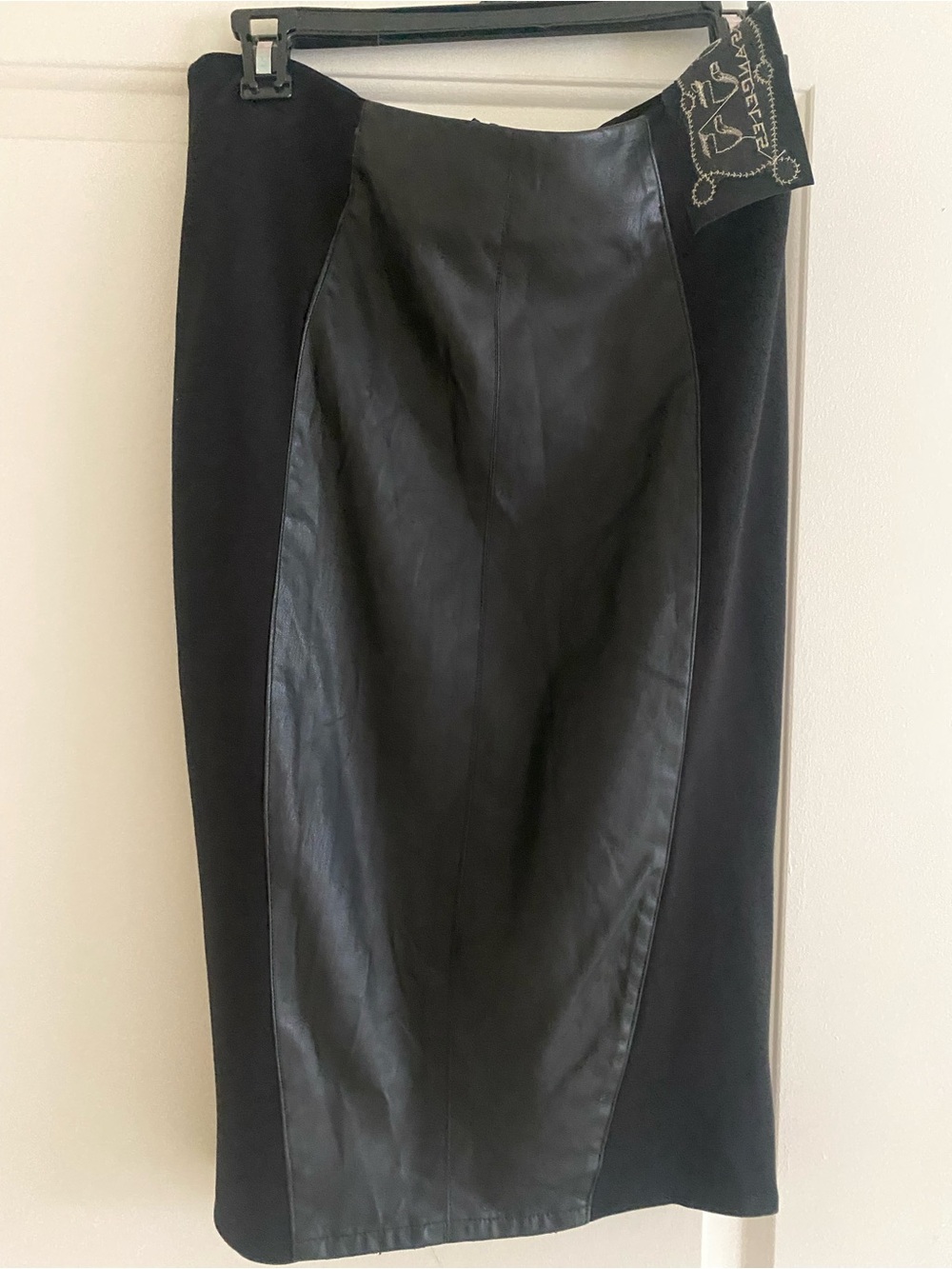 Black Faux Leather Panel Pencil Skirt - Unknown Brand